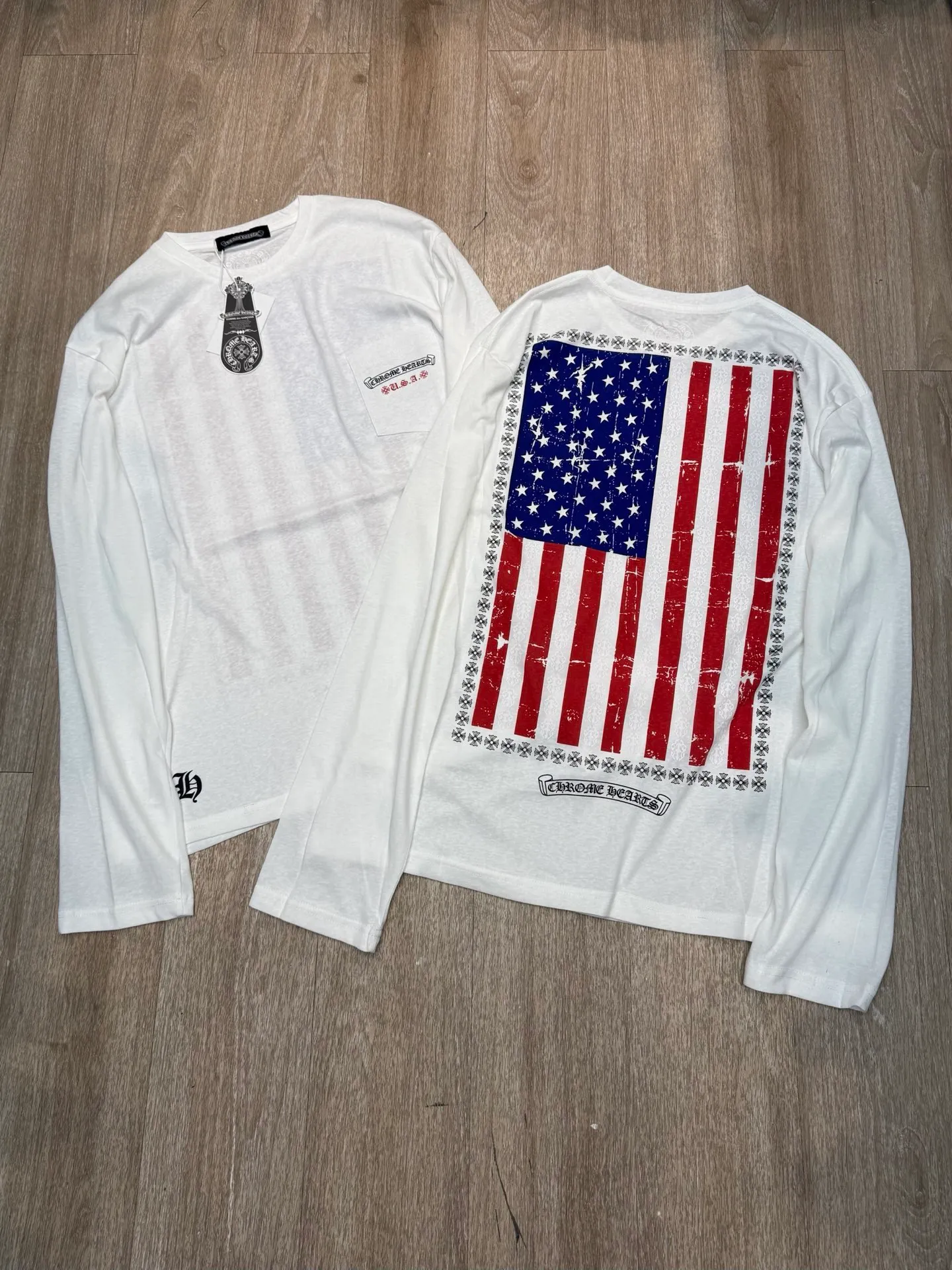 P178 M333#ChromeHeart•🇺🇸25ss high luxury new style second-hand lazy wear linen long sleeves ✅✅✅Ready stock Focus on quality and compare at will Size: S M L Color: White